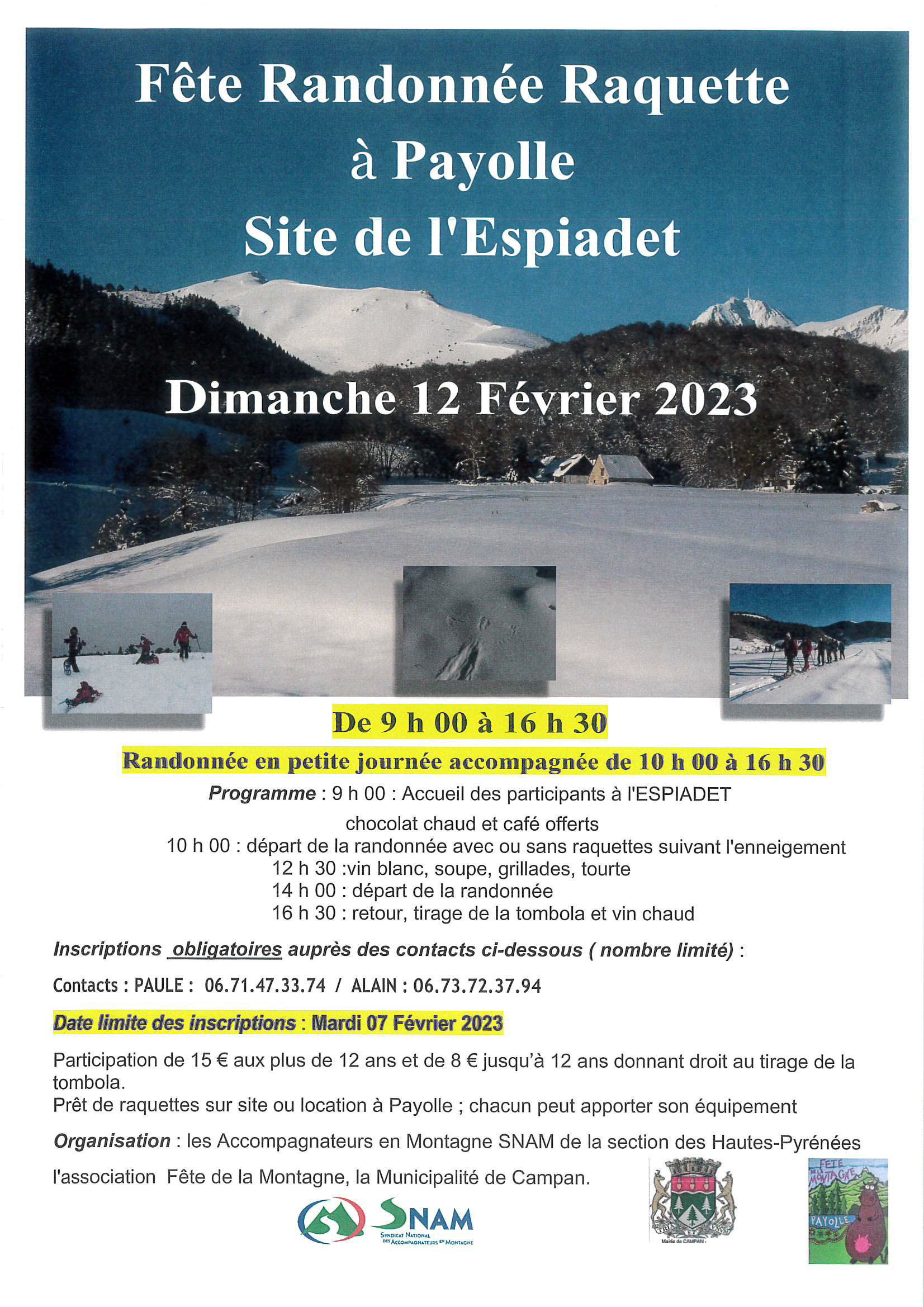 Fête de la randonnée raquette à Payolle février 2023 - affiche