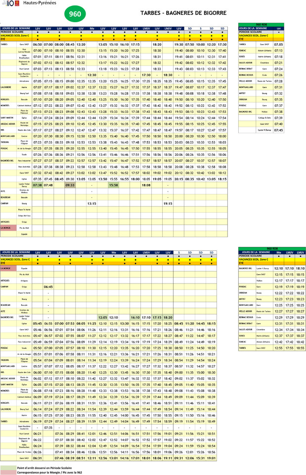 Horaires ligne Tarbes-Bagnères-La Mongie - 2022